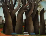 Trees in a Park by Vlastimil Beneš, 1966, oil on canvas fixed on hardboard, sold Nov 2020