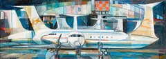 Teodor Rotrekl, Airplanes in a Hangar, 1964, oil on plywood
