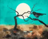Ota Janeček, The Raven and the Moon, 1984, oil on canvas