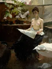 Viktor Oliva, Beautiful Model, po roce 1895, oil on canvas