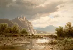 Ruins of Haselburg Castle in Tyrol by Adolf Chwala, 1885 - 1895, oil on wood, sold Nov 2020