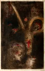 Bohuslav Reynek, Descent from the Cross, 1960, colored etching with monotype on paper