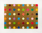 Gold Gift Spot by Damien Hirst, 2008, mixed media (serigraph, gold glitters) on paper, sold May 2021