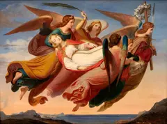 Angels Carrying Saint Catherine of Alexandria to Mount Sinai by Karl von Blaas, 1843, oil on wooden board, sold May 2021
