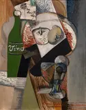 Emil Filla, Bottle of Wine and Plate of Apples