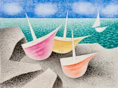 Jan Zrzavý, Joyful Boats, 1962, tempera on canvas fixed on hardboard