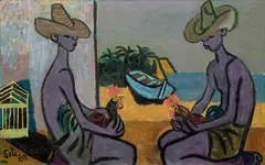 Antonín Pelc, Boys with Roosters, 1960, oil on canvas