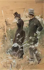 Luděk Marold, Taking a Walk, 1887-1889, mixed media (ink, water color, ceruse) on paper