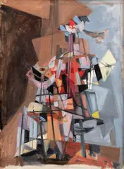 A sitting figure by Hella Guth, circa 1955, oil on canvas, sold May 2021