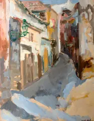 Emmanuel Mané-Katz, Spanish Town, 1934, tempera on cardboard
