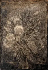 Alén Diviš, Bouquet, 1943, mixed media (oil, tempera, wax) on canvas