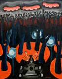 Karel Teissig, Park in Karlin, 1979, acrylic on canvas laid down on wood panel