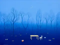 Josef Velčovský, Evening in Kersko (Homage to Bohumil Hrabal), 2014, acrylic on canvas laid down on cardboard