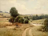 Josef Procházka, Summer Landscape, 1930s.–1940s, oil on canvas laid down on cardboard