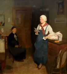 Josef Multrus, A Young Woman Reading a Letter, 1920s–1930s, oil on canvas