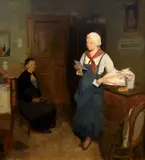 Josef Multrus, A Young Woman Reading a Letter, 1920s–1930s, oil on canvas