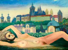 Karel Gott, Lying Nude with Prague, circa 1990, oil on canvas