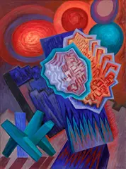 Jaroslav Róna, Composition with Blue Prisms, 2020, oil on canvas