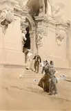 Luděk Marold, After the Mass, 1891, gouache on paper