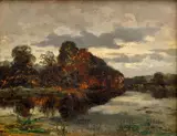 Antonín Chittussi, Landscape with Trees and a Swamp, circa 1885, oil on wood panel