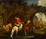 Herdsmen with Cattle at a Watering Place (copy) by Claes Pieterszoon Nicolaes Berchem, second half of the 17th century, oil on canvas, sold May 2022