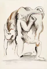 Emil Filla, Theseus Carrying the Cretan Bull, 1938, mixed media (oil, ink) on canvas laid down on plywood