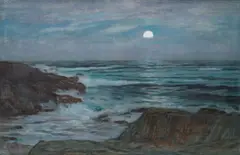Antonín Hudeček, Full Moon over the Sea, 1923, oil on canvas