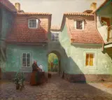 Václav Jansa, Backyard in Malá Strana, circa 1900, oil on canvas