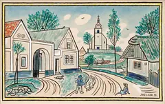 Josef Lada, First Spring Ride, 1933, oil on paperboard laid down on cardboard