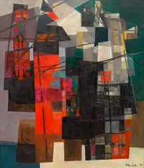 Hella Guth, Unusual Meeting, 1954, oil on hardboard