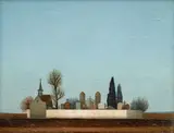 Vlastimil Beneš, Cemetery in the Fields, 1979, oil on hardboard