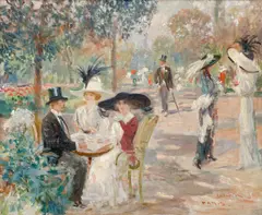 Jan Šafařík, Promenade in Paris Park, circa 1910, oil on canvas