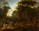Christian Hilfgott Brandt, A Deer Hunt and A Boar Hunt (pendants), circa mid-18th century, oil on canvas