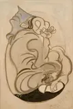Woman with a Dog by Emil Filla, 1938, mixed media (ink, watercolor, tempera) on unprimed canvas laid down on plywood, sold May 2022