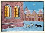 Josef Lada, Winter Village Square with Hens, second half of the 1940s, gouache on paper laid down on cardboard