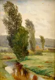 Václav Březina, Brook by Dolní dvůr in Bělohrad, after 1900, oil on cardboard