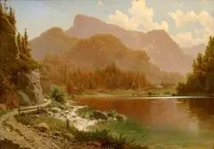 Krottensee with the view of Schafberg by Adolf Chwala, 1880s, oil on wood panel, sold May 2022