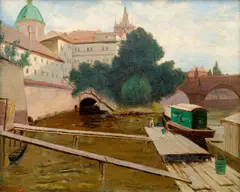 Jan Minařík, View of the Crusaders Monastery, circa 1910, oil on wood panel
