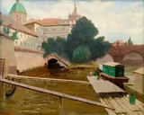 Jan Minařík, View of the Crusaders Monastery, circa 1910, oil on wood panel