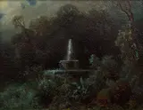 Fountain in the Park at Night by Charlotte Piepenhagen-Mohr, 1870s–1880s, oil on cardboard, sold Nov 2022