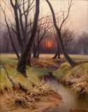 Karel Liebscher, Autumn Sunset, 1890s, oil on cardboard
