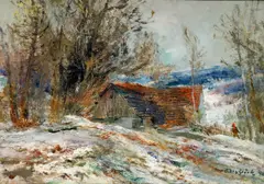 Oldřich Blažíček, Winter Day in Rožná, 1940, oil on cardboard