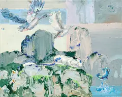 Michael Rittstein, Cat on a Cliff, 2015, acrylic on canvas