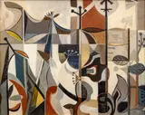 Ota Janeček, Florae, 1958, mixed media (oil, sand) on canvas