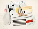 Josef Šíma, Steamboat on Seine River, 1921, mixed media (watercolor, pencil) on paper