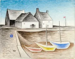 Jan Zrzavý, Low Tide in Le Fret, 1959, mixed media (tempera, pencil) on cardboard