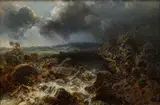 Stream in a Storm by Charlotte Piepenhagen-Mohr, 80.–90. léta 19. století, oil on cardboard, sold Nov 2022