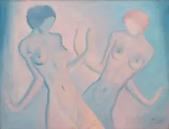 František Drtikol, Double Nude, 1942, oil on wood panel