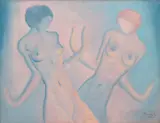 František Drtikol, Double Nude, 1942, oil on wood panel