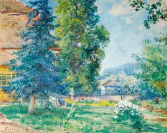 Oldřich Blažíček, Garden in Měcholupy, 1941, oil on cardboard
